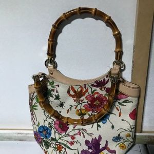 Vintage Gucci Bamboo Handled Floral Handbag